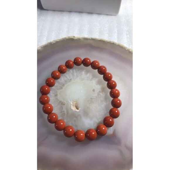 Red Jasper Beaded Stretch Bracelet-8mm - Picture 2 of 4